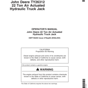 John Deere John Deere Air Actuated Hydraulic Truck Jack - TY26312 Operator's Manual (OMTY26294) - Image 1