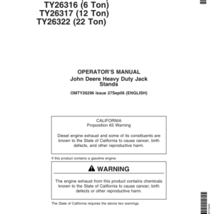 John Deere John Deere Heavy Duty Jack Stands - TY26315, TY26316, TY26317, TY26322 Operator's Manual (OMTY26296) - Image 1