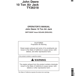 John Deere John Deere TY26318 10-Ton Air Jack Operator's Manual (OMTY26297) - Image 1