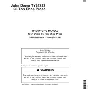 John Deere John Deere Ton Shop Press - TY26323 Operator's Manual (OMTY26299) - Image 1