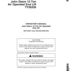 John Deere John Deere TY26326 10-Ton Air Operated End Lift Operator's Manual (OMTY26301) - Image 1