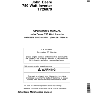 John Deere Convertisseur 750 Watts TY26879 Operator's Manual (OMTY26879) - Image 1