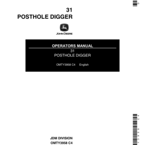 John Deere 31 Posthole Digger For Utility Tractors Operator's Manual (OMTY3958) - Image 1