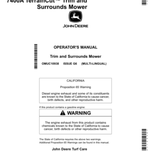 John Deere 7400A TerrainCut Trim, Surrounds Mower (North American) Operator's Manual (OMUC10938) - Image 1