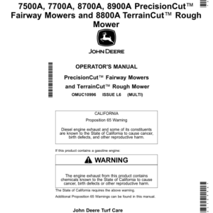 John Deere 7500A, 7700A, 8700A, 8900A PrecisionCut Fairway Mowers, 8800A TerrainCut Rough Mower (North American) Operator's Manual (OMUC10996) - Image 1