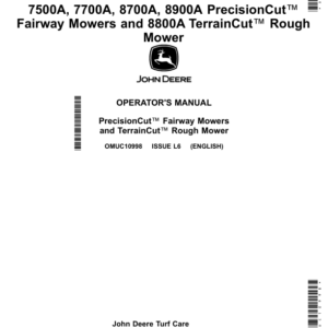 John Deere 7500A, 7700A, 8700A & 8900A PrecisionCut Fairway Mowers, 8800A TerrainCut Rough Mower Operator's Manual (OMUC10998) - Image 1