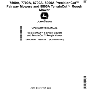 John Deere 7500A, 7700A, 8700A, 8900A PrecisionCut Fairway Mowers, 8800A TerrainCut Rough Mower (Export Edition) Operator's Manual (OMUC11091) - Image 1