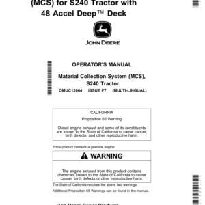 John Deere Material Collection System (MCS) for S240 Tractor with 48 Accel Deep Deck (North American) Operator's Manual (OMUC12064) - Image 1