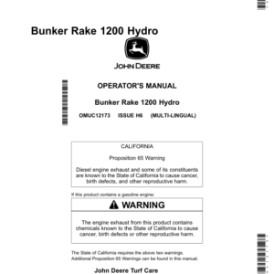 John Deere Bunker Rake 1200 Hydro (North American) Operator's Manual (OMUC12173) - Image 1