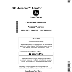John Deere 800 Aercore Aerator (North American) Operator's Manual (OMUC12178) - Image 1