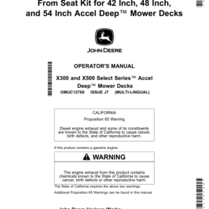 John Deere Electric MulchControl From Seat Kit for 42 Inch, 48 Inch, 54 Inch Accel Deep Mower Decks (North American) Operator's Manual (OMUC12768) - Image 1