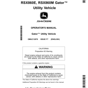 John Deere RSX860E & RSX860M Gator Utility Vehicle Operator's Manual (OMUC12878) - Image 1
