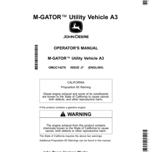 John Deere M-Gator A3 Utility Vehicles Operator's Manual (OMUC14276) - Image 1