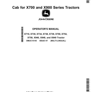 John Deere Cab for X700, X900 Series Tractors (Export Edition) Operator's Manual (OMUC15145) - Image 1