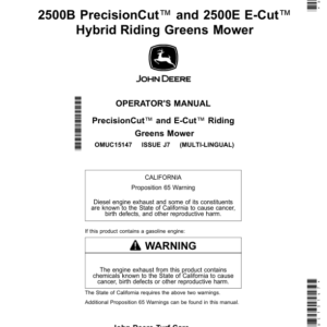 John Deere 2500B PrecisionCut, 2500E E-Cut Hybrid Riding Greens Mower (North American) Operator's Manual (OMUC15147) - Image 1