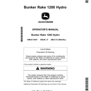 John Deere Bunker Rake 1200 Hydro (North American) Operator's Manual (OMUC15447) - Image 1