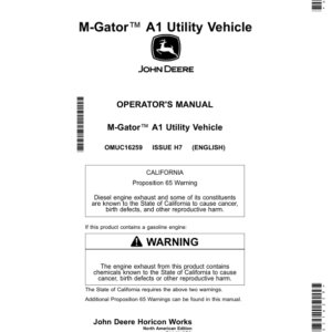 John Deere M-Gator A1 Utility Vehicle Operator's Manual (OMUC16259) - Image 1