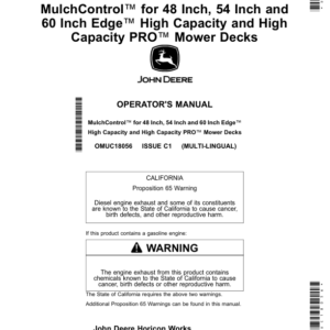 John Deere MulchControl for 48 Inch, 54 Inch, 60Inch Edge High Capacity, High Capacity PRO Mower Decks (Worldwide Edition) Operator's Manual (OMUC18056) - Image 1