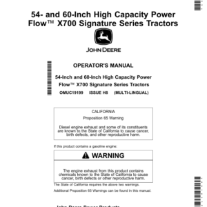 John Deere 54-, 60-Inch High Capacity Power Flow X700 Signature Series Tractors (North American) Operator's Manual (OMUC19199) - Image 1