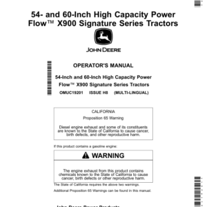 John Deere 54-, 60-Inch High Capacity Power Flow X900 Signature Series Tractors (North American) Operator's Manual (OMUC19201) - Image 1