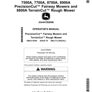 John Deere 7500A, 7700A, 8700A, 8900A PrecisionCut Fairway Mowers, 8800A TerrainCut Rough Mower (North American) Operator's Manual (OMUC19285) - Image 1