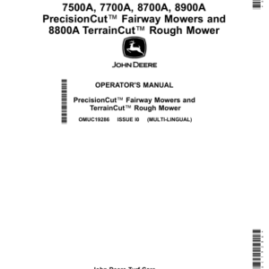 John Deere 7500A, 7700A, 8700A, 8900A PrecisionCut Fairway Mowers, 8800A TerrainCut Rough Mower (Export Edition) Operator's Manual (OMUC19286) - Image 1