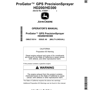 John Deere ProGator GPS PrecisionSprayer HD200/HD300 (North American) Operator's Manual (OMUC19314) - Image 1