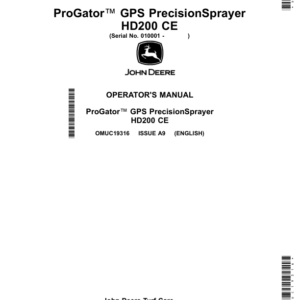 John Deere HD200 CE GPS Precision Sprayer for ProGator Operator's Manual (OMUC19316) - Image 1