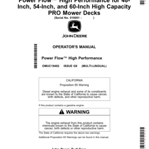 John Deere Power Flow High Performance for 48-Inch, 54-Inch, 60-Inch High Capacity PRO Mower Decks (010001-),(North American) Operator's Manual (OMUC19492) - Image 1