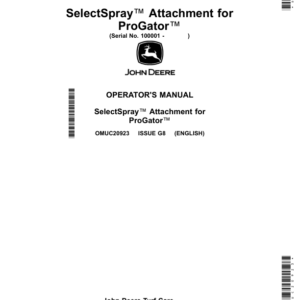 John Deere HD200 SelectSpray Sprayer Attachment for ProGator Operator's Manual (OMUC20923) - Image 1