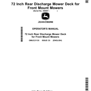 John Deere 72 inch Rear Discharge Mower Deck / Compatible with 1400/1500 Series II, 1500 Series TerrainCut Front Mowers Operator's Manual (OMUC21135) - Image 1
