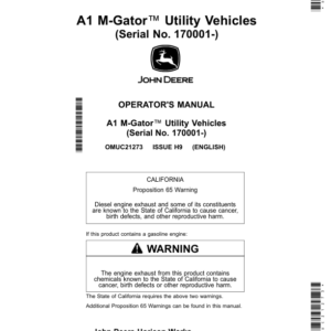 John Deere M-Gator A1 Utility Vehicles Operator's Manual (OMUC21273) - Image 1