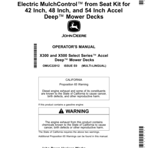 John Deere Electric MulchControl from Seat Kit for 42 Inch, 48 Inch, 54 Inch Accel Deep Mower Decks (North American) Operator's Manual (OMUC22012) - Image 1