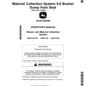 John Deere Material Collection System 9.6 Bushel, Dump from Seat (010001-) Operator's Manual (OMUC22470E) - Image 1