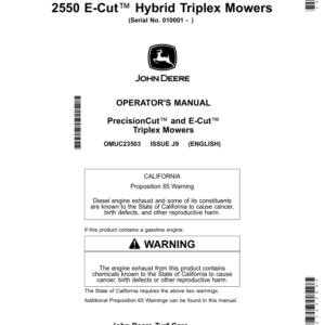 John Deere 2400, 2550 PrecisionCut, 2550 E-Cut Hybrid Triplex Mowers (Serial Number 010001-) (North American) Operator's Manual (OMUC23503) - Image 1