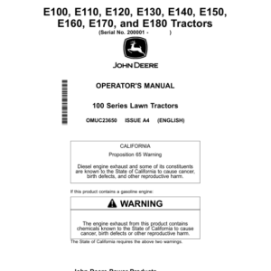 John Deere E100, E110, E120, E130, E140, E150, E160, E170, E180 Tractors Operator's Manual (OMUC23650) - Image 1