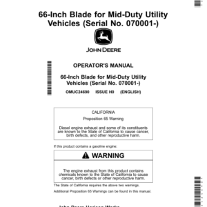 John Deere 66-Inch Blade for Mid-Duty Utility Vehicles (070001-) Operator's Manual (OMUC24690) - Image 1