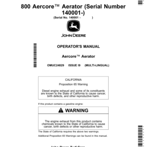 John Deere 800 Aercore Aerator (Serial Number 140001-) (North American) Operator's Manual (OMUC24829) - Image 1