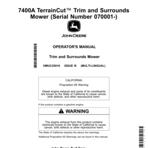 John Deere 7400A TerrainCut Trim, Surrounds Mower (Serial Number 070001-) (North American) Operator's Manual (OMUC25016) - Image 1