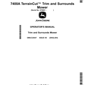 John Deere 7400A TerrainCut Trim, Surrounds Mower (Yanmar 3TNV84T Diesel Engine) (070001-) Operator's Manual (OMUC25047) - Image 1