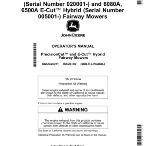 John Deere 6080A, 6500A, 6700A, PrecisionCut (Serial Number 020001-), 6080A, 6500A E-Cut Hybrid (Serial Number 005001-) Fairway Mowers (North American) Operator's Manual (OMUC26211) - Image 1