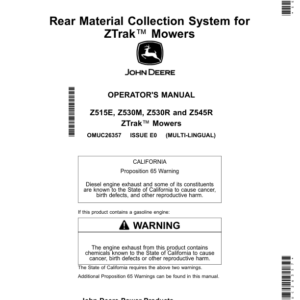 John Deere Rear Material Collection System for ZTrak Mowers (North American) Operator's Manual (OMUC26357) - Image 1