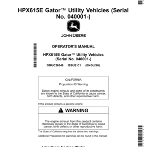 John Deere HPX615E Gator Utility Vehicles (040001-) (North America) Operator's Manual (OMUC26648) - Image 1