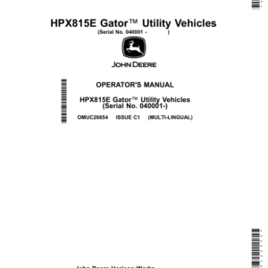 John Deere HPX815E Gator Utility Vehicles (Export Edition)(Serial No. 040001-) Operator's Manual (OMUC26654) - Image 1