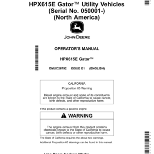 John Deere HPX615E Gator Utility Vehicles (050001-) (North America) Operator's Manual (OMUC26792) - Image 1