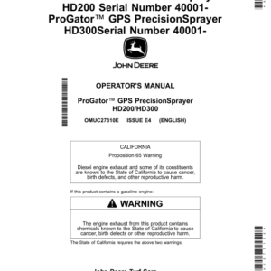 John Deere ProGator GPS PrecisionSprayer HD200/HD300 (040001-) (North America) Operator's Manual (OMUC27310E) - Image 1