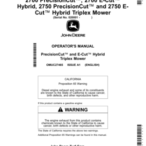 John Deere 2700 PrecisionCut, 2700 E-Cut Hybrid, 2750 PrecisionCut, 2750 E-Cut Hybrid Triplex Mower (North American) Operator's Manual (OMUC27465) - Image 1