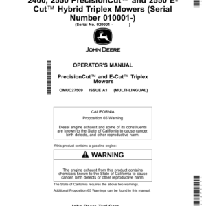 John Deere 2400, 2550 PrecisionCut, 2550 E-Cut Hybrid Triplex Mowers (Serial Number 010001-) (North American) Operator's Manual (OMUC27509) - Image 1