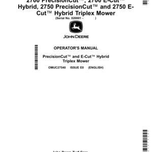 John Deere 2700 PrecisionCut, 2700 E-Cut Hybrid, 2750 PrecisionCut, 2750 E-Cut Hybrid Triplex Mower (020001-) Operator's Manual (OMUC27540) - Image 1