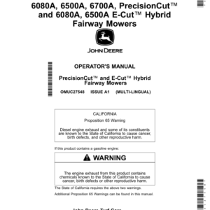 John Deere 6080A, 6500A, 6700A, PrecisionCut, 6080A, 6500A E-Cut Hybrid Fairway Mowers (North American) Operator's Manual (OMUC27548) - Image 1